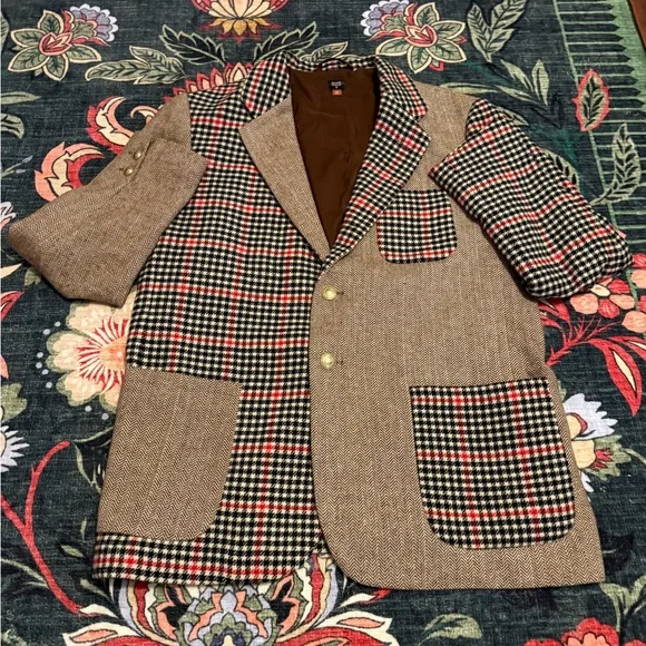 Rowing Blazers Patchwork Tweed Sport Coat Blazer XXL 44R Wool Brown Plaid - Picture 7 of 10